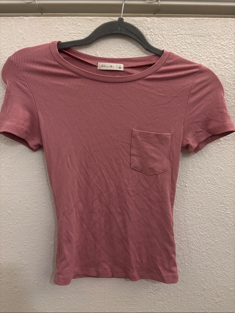 Dusty Rose Ribbed Pocket Tee